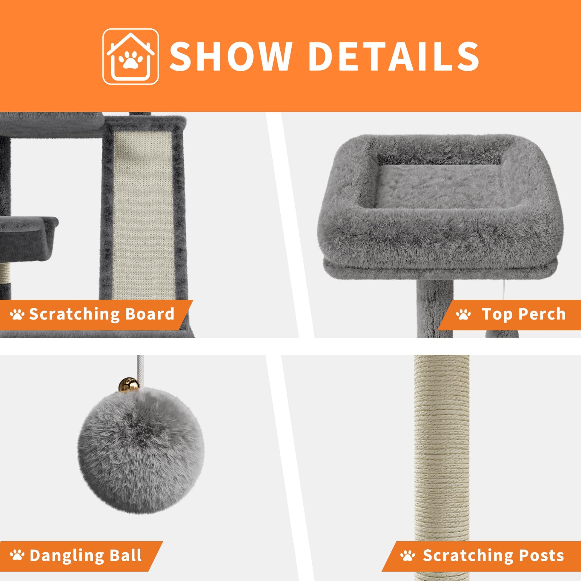 Torre per gatti Garvee Large da 66 pollici con tiragraffi in sisal, multipiano per gioco e riposo al chiuso, confortevole, beige