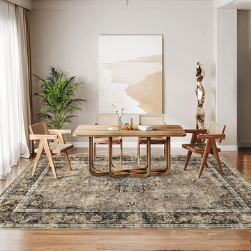 Tappeto Garvee Vintage per soggiorno 120x170cm, color cammello, lavabile, antiscivolo, per cucina, corridoio, sala da pranzo