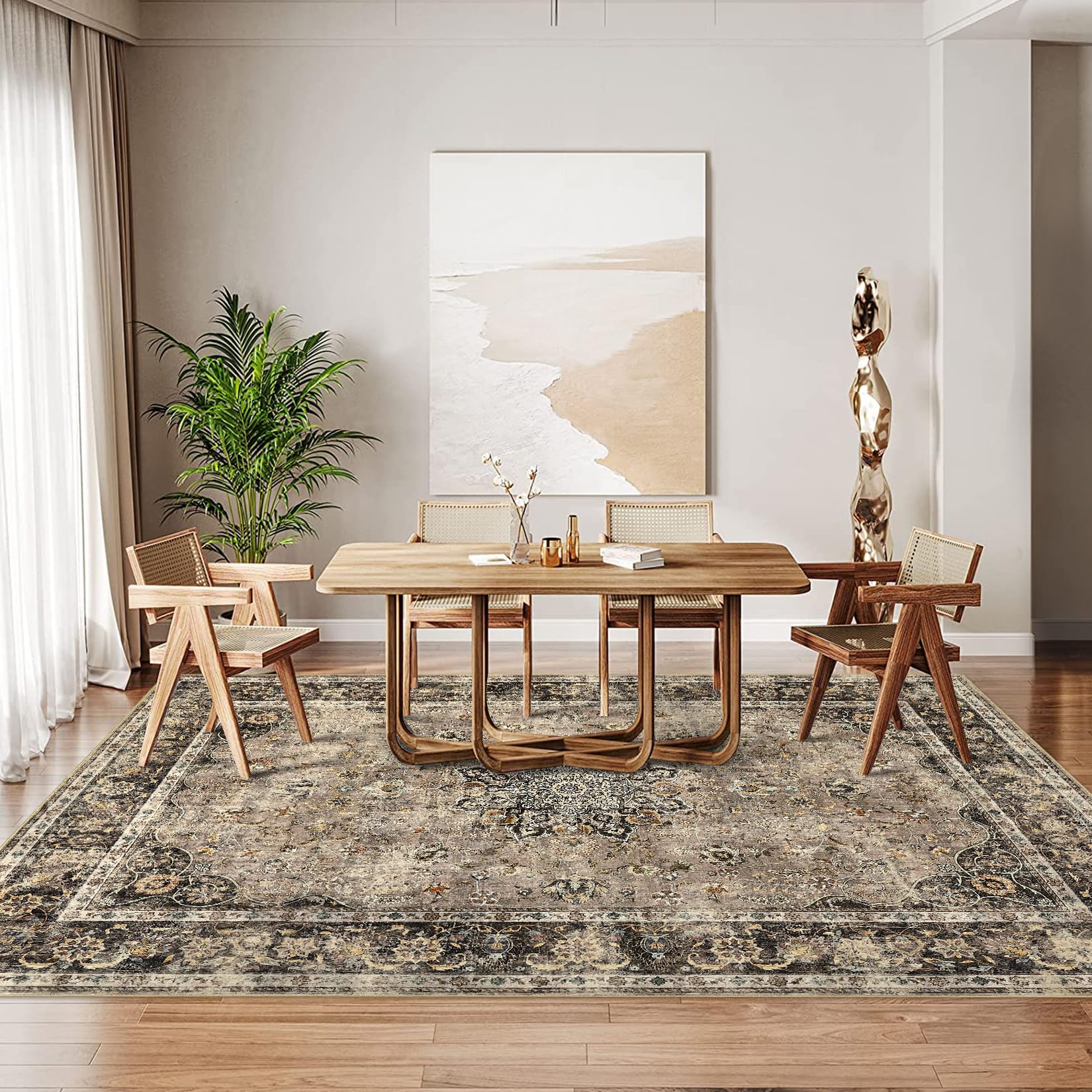 Tappeto vintage lavabile Garvee 160x230cm cammello per soggiorno camera da letto sala da pranzo retrò pelo corto antiscivolo