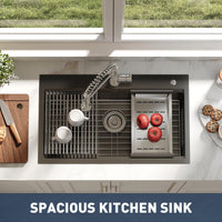 Lavello Garvee in acciaio inox con 1 vasca e rubinetto estraibile – 75 x 46 x 23 cm, pratico lavello per la tua cucina