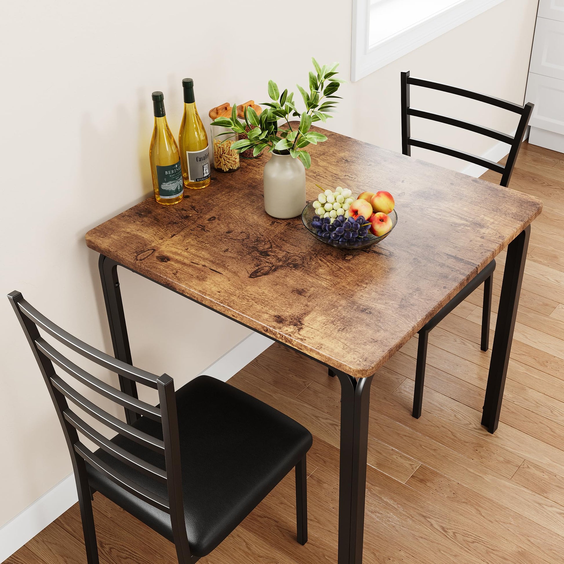 Set da pranzo Garvee da 3 pezzi per 2 persone con sedie imbottite, MDF e metallo, salvaspazio per cucina e ufficio, design moderno, robusto, nero