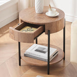Garvee Tavolino Rotondo Vintage Con Cassetto, Legno MDF E Gambe In Metallo, Multiuso Per Soggiorno E Camera, 50x50x55cm, Naturale
