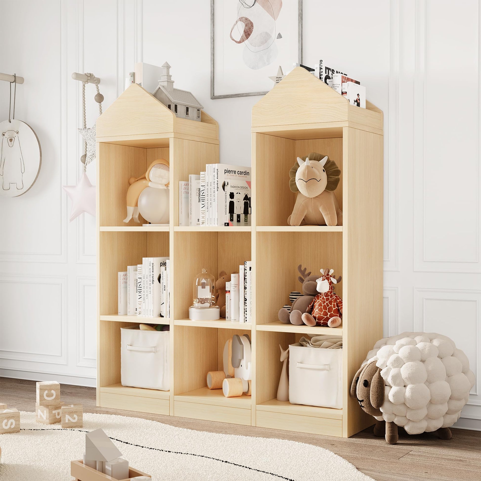 Libreria per bambini Garvee 8 Cubby, a forma di castello, ampio spazio di archiviazione, protezione antiribaltamento, legno, 3 ripiani, per cameretta e sala giochi, bianca