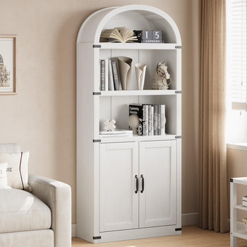 Libreria Garvee con ante, stile rustico, in legno MDF, protezioni angolari in metallo per soggiorno e studio, altezza 71,65", colori legno naturale