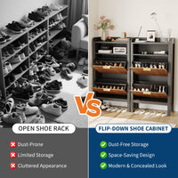 Scarpiera Garvee con 2 cassetti a ribalta, design scanalato, MDF e metallo, per corridoio e soggiorno, grande, bianco