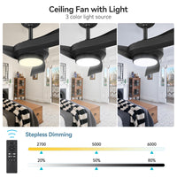 Ventilatori da soffitto GARVEE con luce, ventilatore da soffitto da 132 cm con 6 velocità e 2 aste, telecomando LED dimmerabile, ventilatore da soffitto moderno silenzioso reversibile CC per uso interno ed esterno