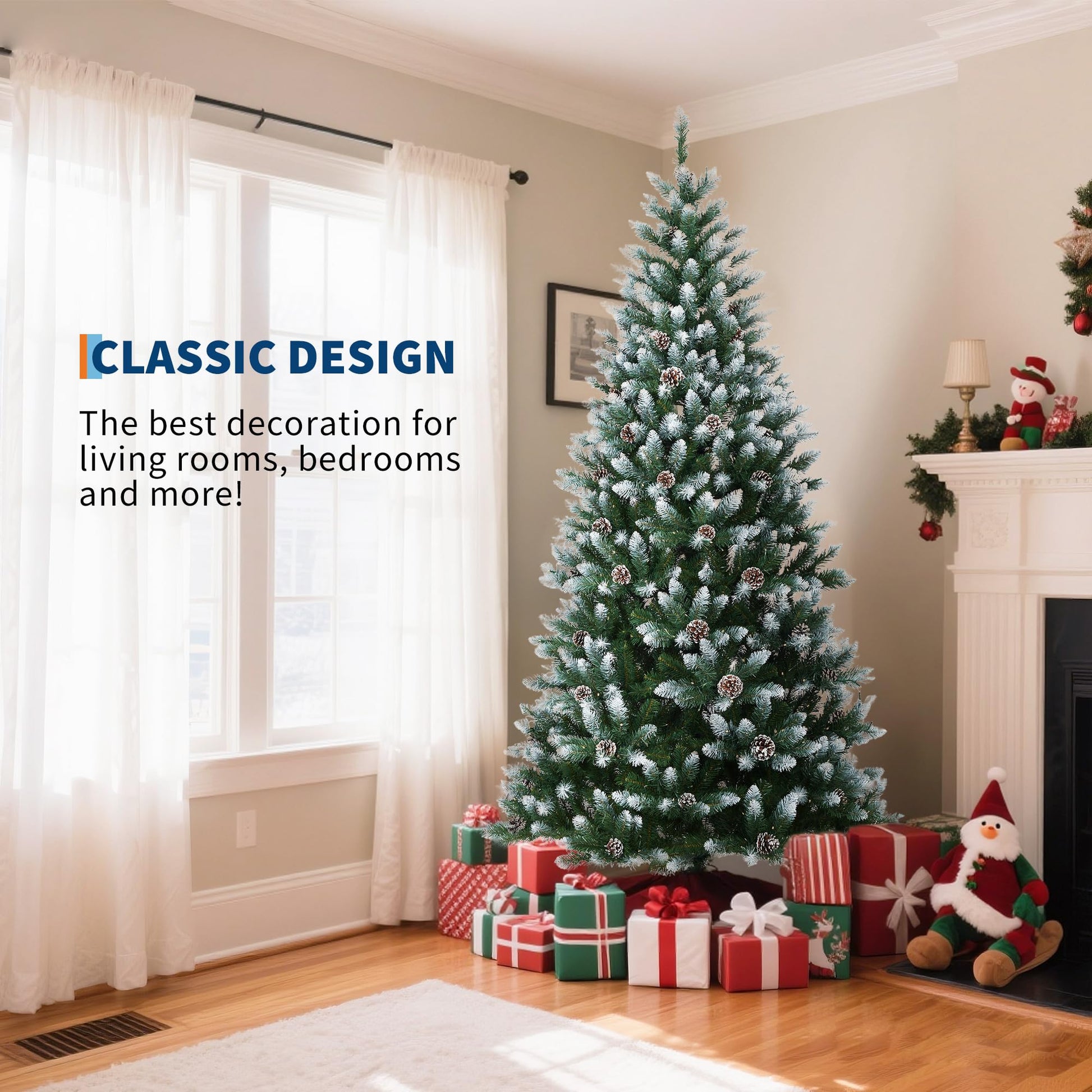 Albero di Natale Artificiale Garvee 225 cm PE/PVC - 400 LED, 3000 Rami, Supporto Metallico