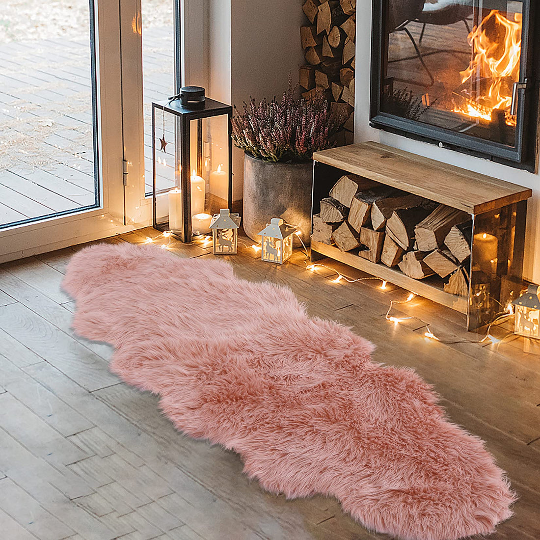 Tappetino da bagno in cotone artificiale GARVEE, arazzo in morbido peluche a pelo alto, rosa, 75x120 cm, per cameretta dei bambini, soggiorno, camera da letto, motivo irregolare
