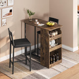 Set tavolo e sedie da bar Garvee con piano semicircolare in stile retrò, ripiano a 3 livelli, sgabelli rivestiti in pelle per cucina e ufficio, compatto, moderno - Tavolo da cucina marrone
