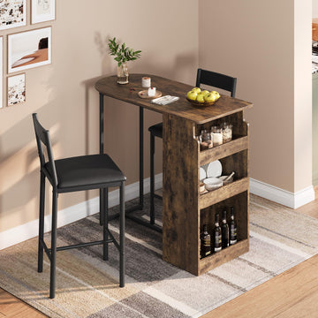 Set tavolo e sedie da bar Garvee con piano semicircolare in stile retrò, ripiano a 3 livelli, sgabelli rivestiti in pelle per cucina e ufficio, compatto, moderno