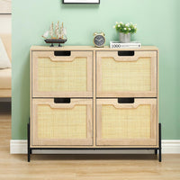 Garvee Scarpiera Stretta con 4 Ante per Corridoio e Ingresso 100x24x88 cm Rattan Marrone