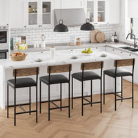 Set 4 ripiani bar Garvee imbottiti con binari, seduta ampia, struttura in metallo, poggiapiedi, marrone retro, per isola cucina e bar