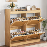 Garvee Mobile Porta Scarpe in Rattan con 4 Cassetti Ribaltabili, Organizer in Legno, Capienza 26-32 Paia, Design Silenzioso, Antiribaltamento, per Ingresso e Corridoio - Light Oak