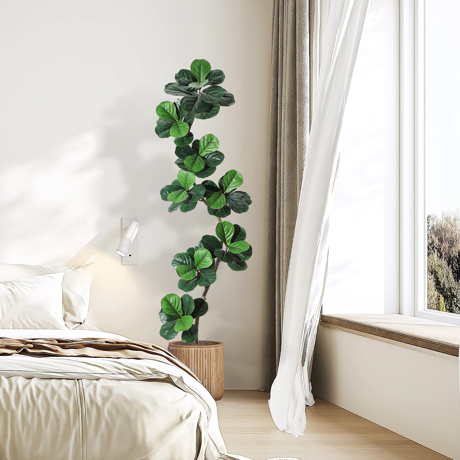 Albero di fico artificiale Garvee a foglia di violino da 7 piedi con vaso bianco, foglie realistiche, resistente alle intemperie per casa e ufficio