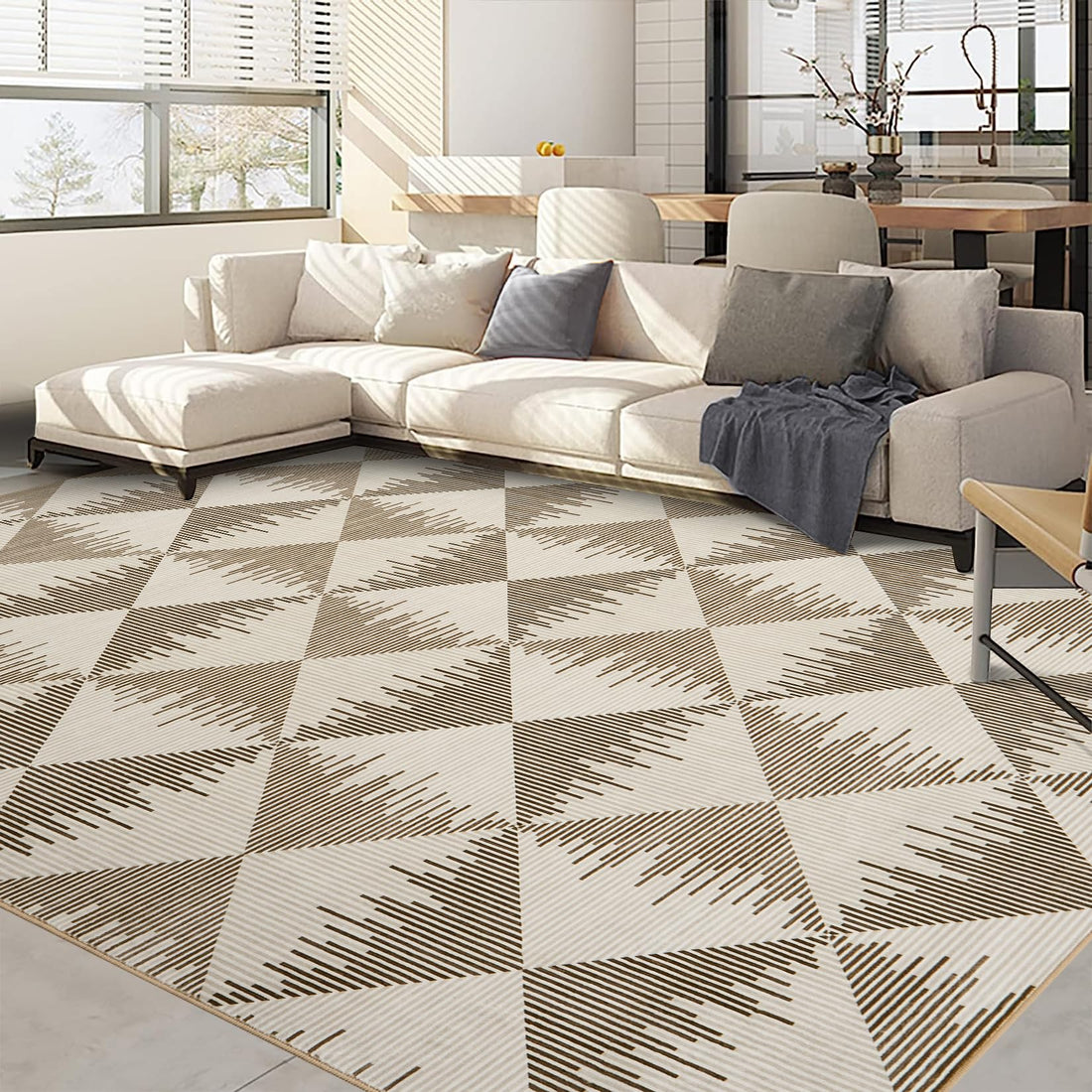 Tappeto per soggiorno Garvee 160x230cm, lavabile, antiscivolo, a pelo corto, per soggiorno, camera da letto, sala da pranzo, beige