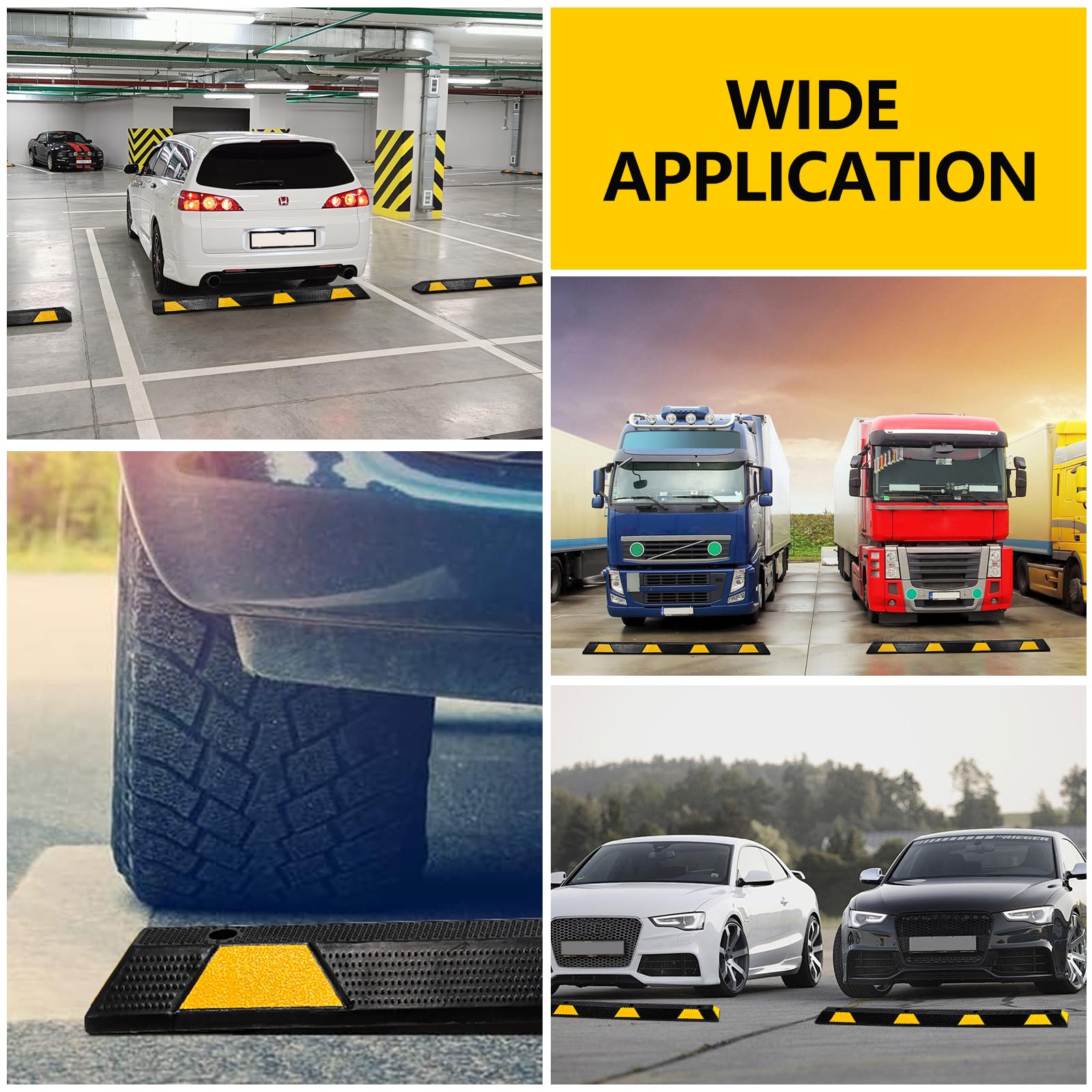 Freno di stazionamento in gomma Garvee da 72 pollici con 8 strisce riflettenti per auto, camion, camper, garage, vialetto, nero