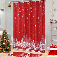 Garvee Kerst Tenda da doccia con motivo albero di Natale e fiocco di neve, impermeabile, 182x183 cm, decorazione per il bagno rossa