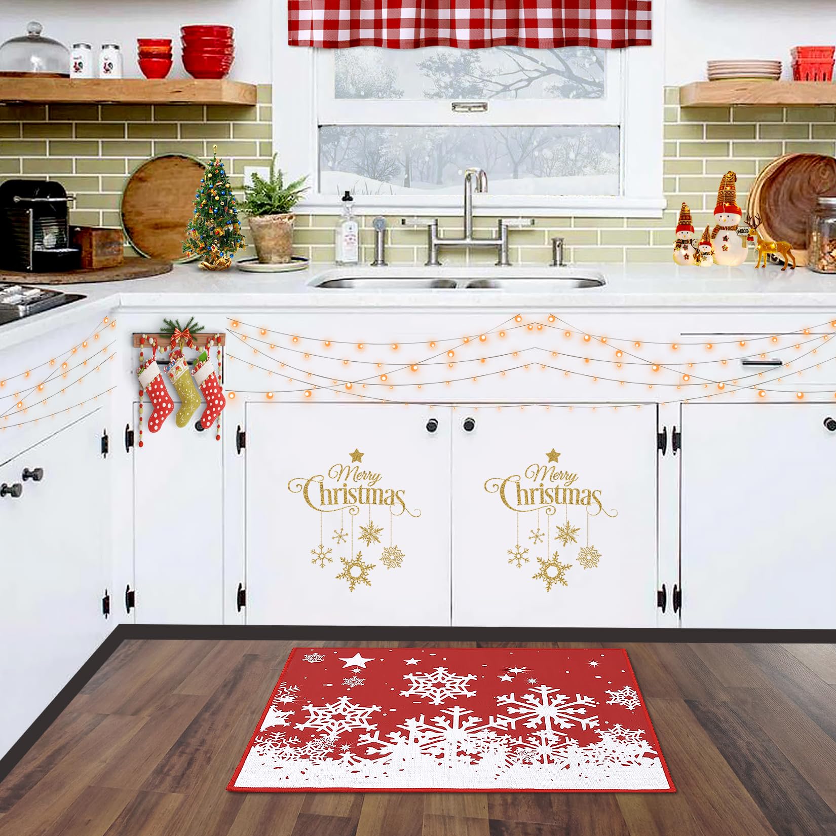 Garvee Alfombra De Salón 100% Poliéster 1900Gsm Antideslizante Base Goma Navidad Copos Nieve Textura Lino Grueso y Fino