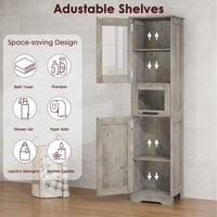 Mobiletto da bagno stretto Garvee con ante in vetro, ripiani regolabili, MDF, autoportante, grigio, per piccoli spazi, altezza 67"