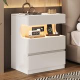 Garvee Comodino Bianco con LED Controllo App, 3 Cassetti, Stazione Ricarica USB, Mensola a U, Moderno per Camera da Letto