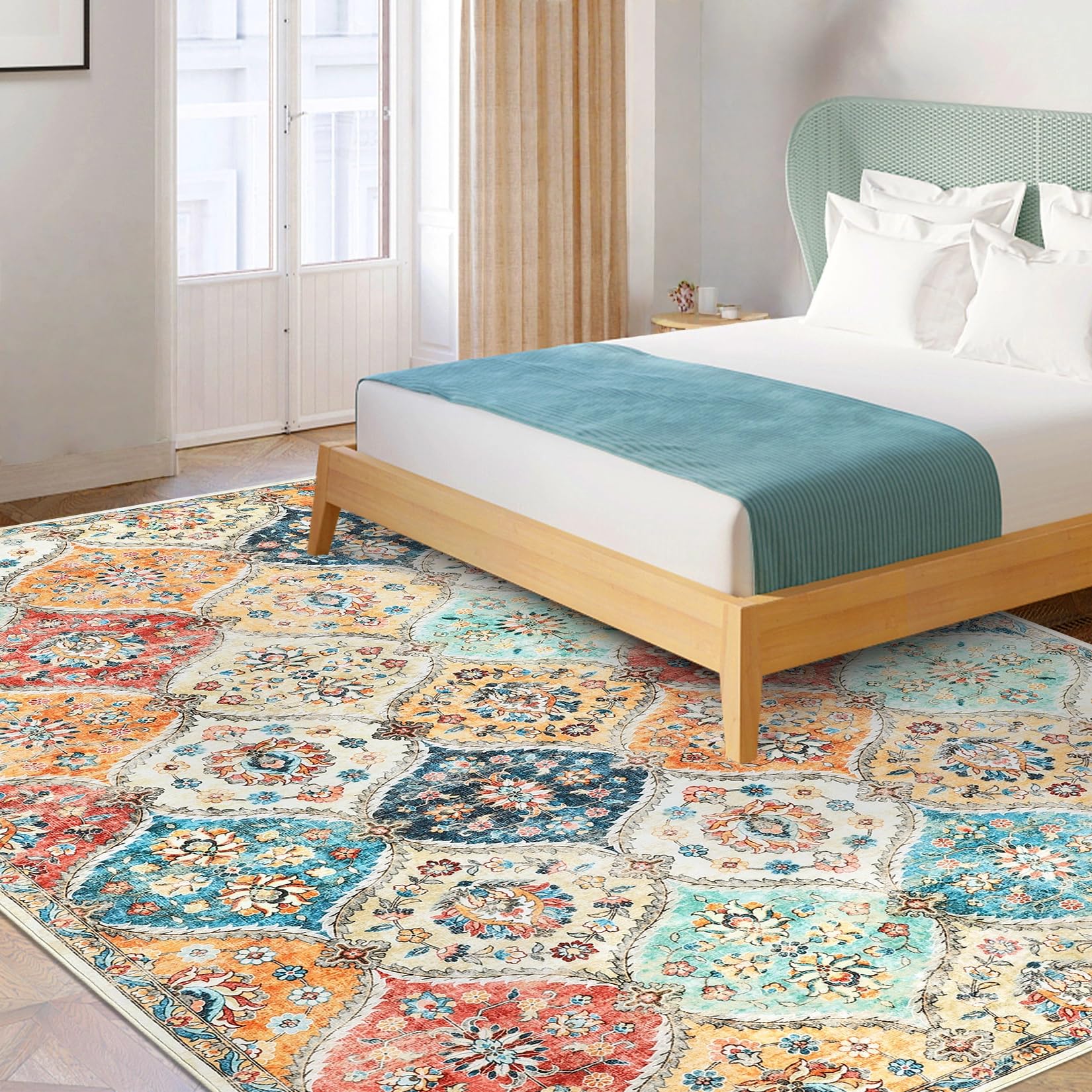 Tappeto da corridoio Garvee 160 x 230 cm, lavabile, motivo floreale vintage, per camera da letto e cucina, antiscivolo