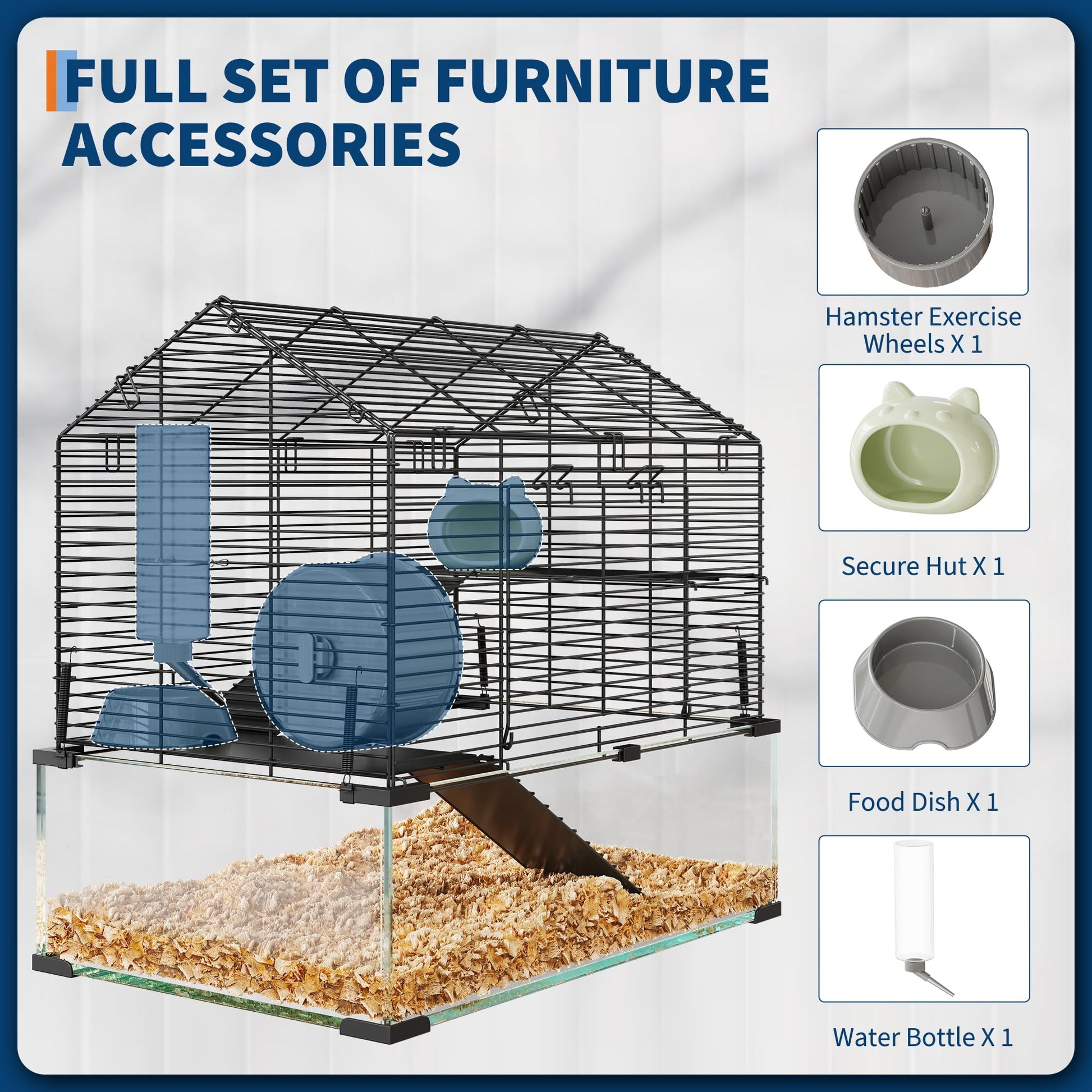 Gabbia per criceti Garvee a 3 piani con accessori, in metallo e vetro, 4 livelli, antigraffio, sicura per i bambini, versatile per piccoli animali, ideale per appartamenti