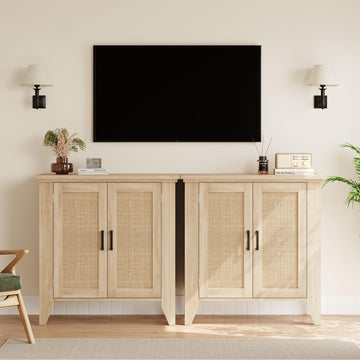 Mobiletto portaoggetti piccolo Garvee con ante e ripiani, credenza in rattan per soggiorno e cucina, 30"x15.8"x31.5", colore naturale