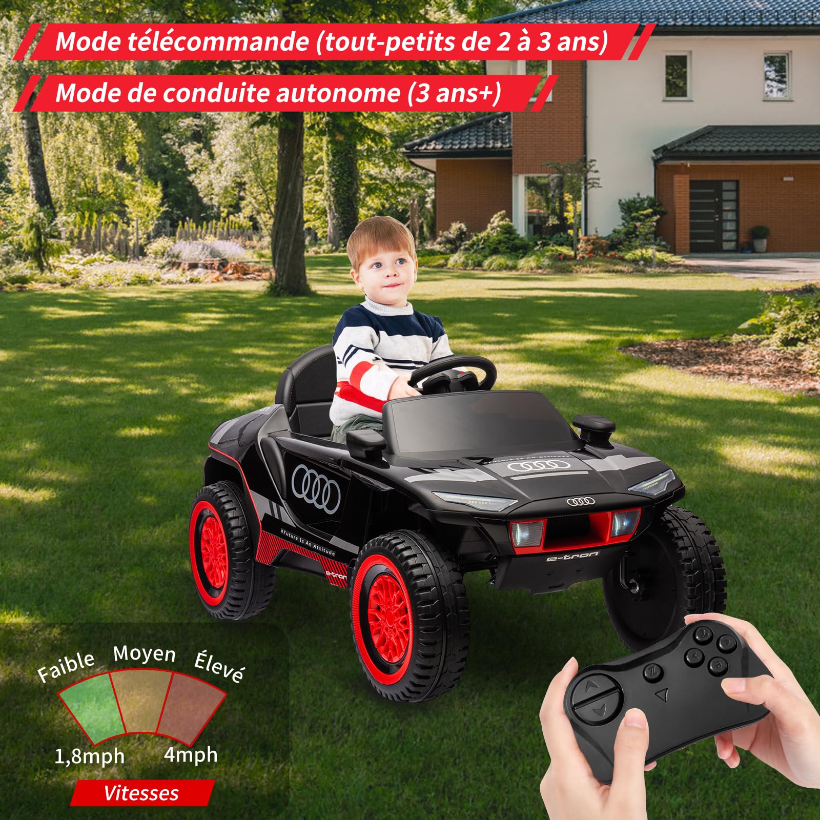 Garvee Kids Electric Car Extra Large Racing Vehicle Nero per piste da corsa da 3 anni