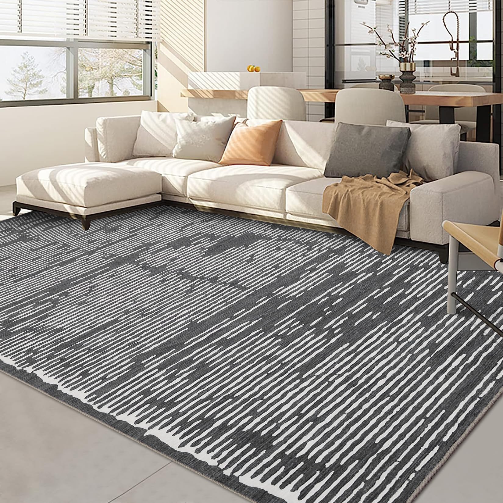 Tappeto a pelo corto Garvee 200x290cm nero soggiorno camera da letto lavabile antiscivolo
