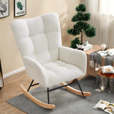 Garvee Sedia a Dondolo Poltrona Relax Rivestimento Teddy Struttura Metallica Ergonomica Base in Legno Bianca Soggiorno Confortevole