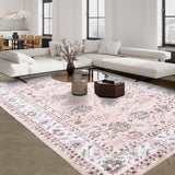 Garvee Tappeto Vintage Corridoio Lavabile Antiscivolo Pelo Corto Boho Geometrico 140x200cm Rosa Soggiorno Camera da Letto Ingresso