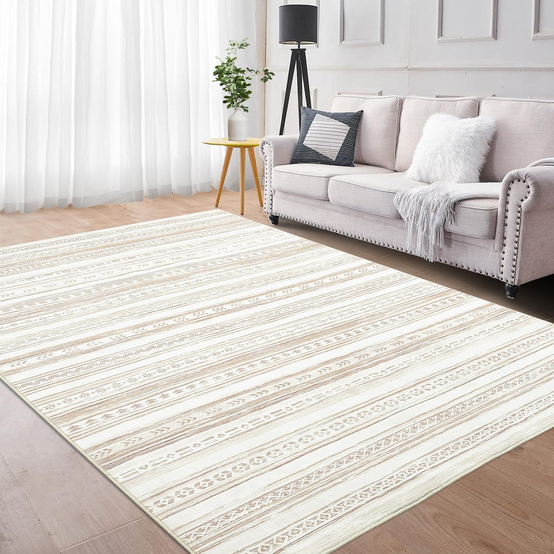 Garvee Tappeto Boho Imitazione Cashmere Antiscivolo Lavabile 140x200cm Beige Marrone Vintage Soggiorno Camera