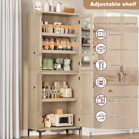 Mobile dispensa da cucina Garvee alto 71" con ante in vetro, 4 ante, 5 ripiani regolabili, legno di betulla, resistente, versatile, indipendente per cucina e bagno
