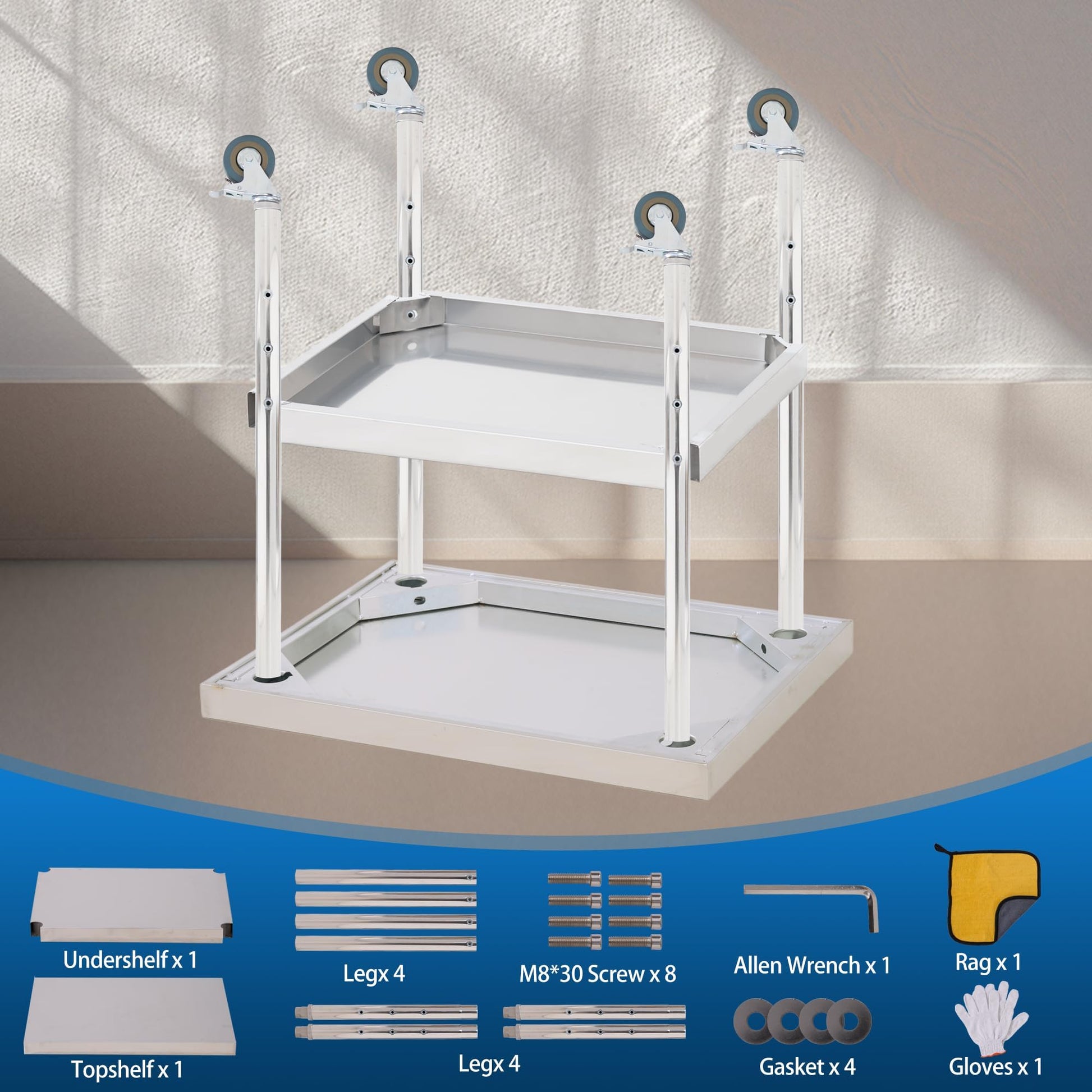 Tavolo da lavoro in acciaio inox Garvee 24x18 pollici con ripiano inferiore regolabile e 4 ruote per catering e uso esterno, robusto, antiruggine