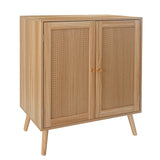 Garvee Sideboard Buffet in Rattan con 2 Ante, Piedi in Legno Massello, Design Mid-Century per Sala da Pranzo, Naturale, Regolabile