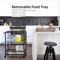 Carrello bar Garvee con 3 ripiani e portabottiglie, ruote con freni, vassoio rimovibile, metallo grigio, versatile per casa e feste