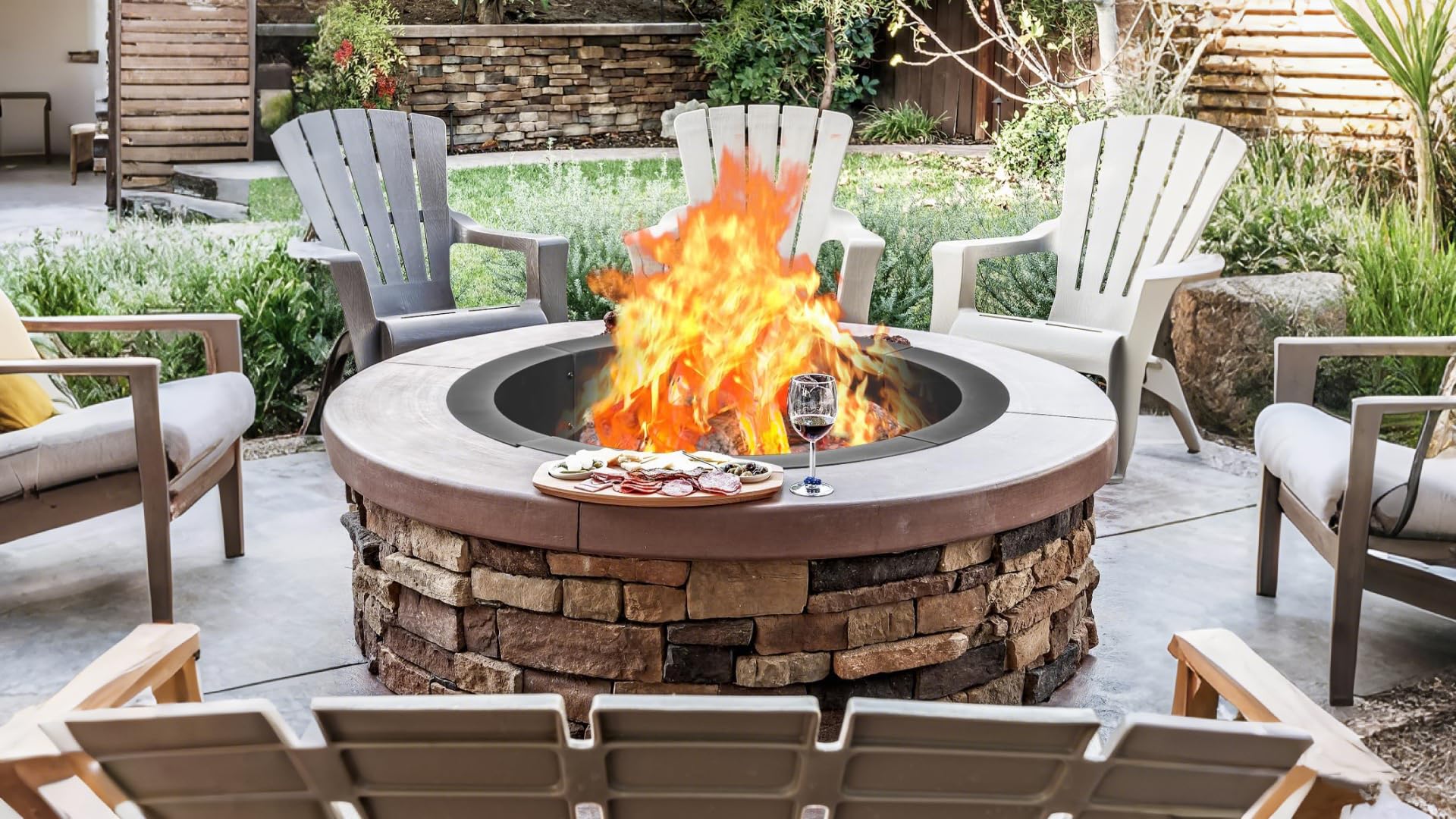 Braciere in acciaio inossidabile senza fumo Garvee da 60 pollici - Caminetto da giardino e da campeggio con fori di ventilazione - Resistente a tutte le temperature e facile da montare