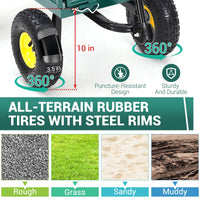 Carrello da Giardino in Acciaio Garvee per Festa del Papà | Capacità 1100 libbre, Maniglia 180° Girevole, Pneumatici 10", Lati Rimovibili, Robusto per Cortile