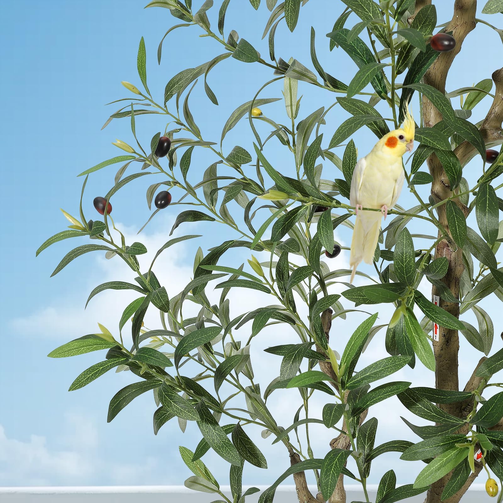 Albero di ulivo artificiale Garvee da 6 piedi con frutti realistici e tronco flessibile per interni, soggiorno, ufficio, vaso bianco