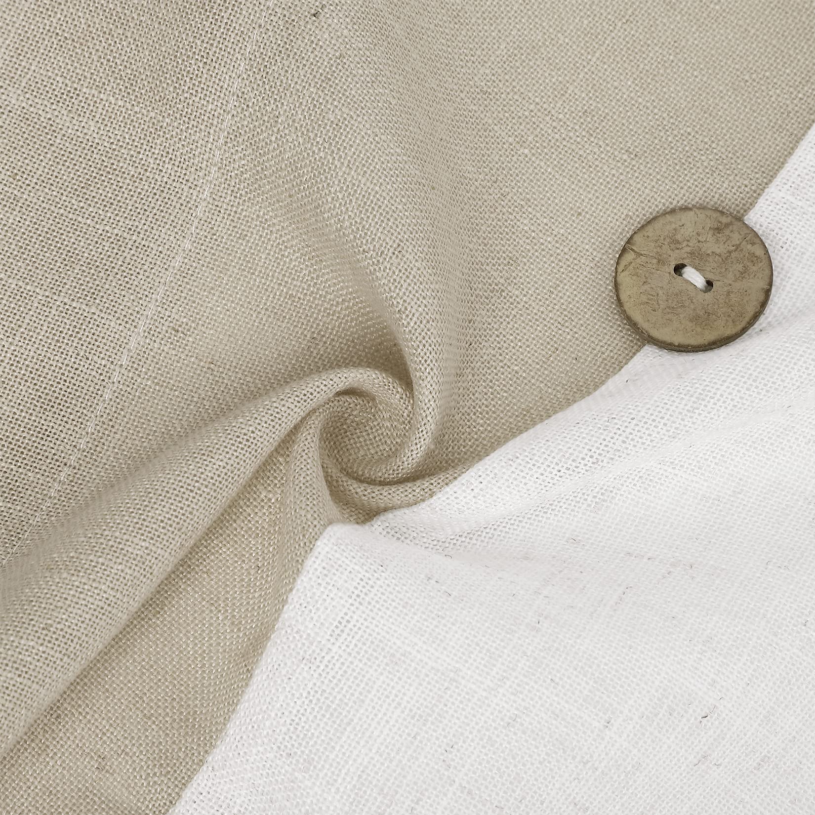 Garvee Vitrage Set di 2 piccole tende patchwork con bottoni, effetto lino, beige arioso, 69x91 cm, tende da bistrot per cucina o soggiorno