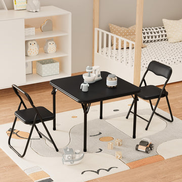 Set tavolo e sedie pieghevoli Garvee per bambini con morbida imbottitura in PU, struttura in acciaio robusto, design ergonomico, portatile, per mangiare e giocare