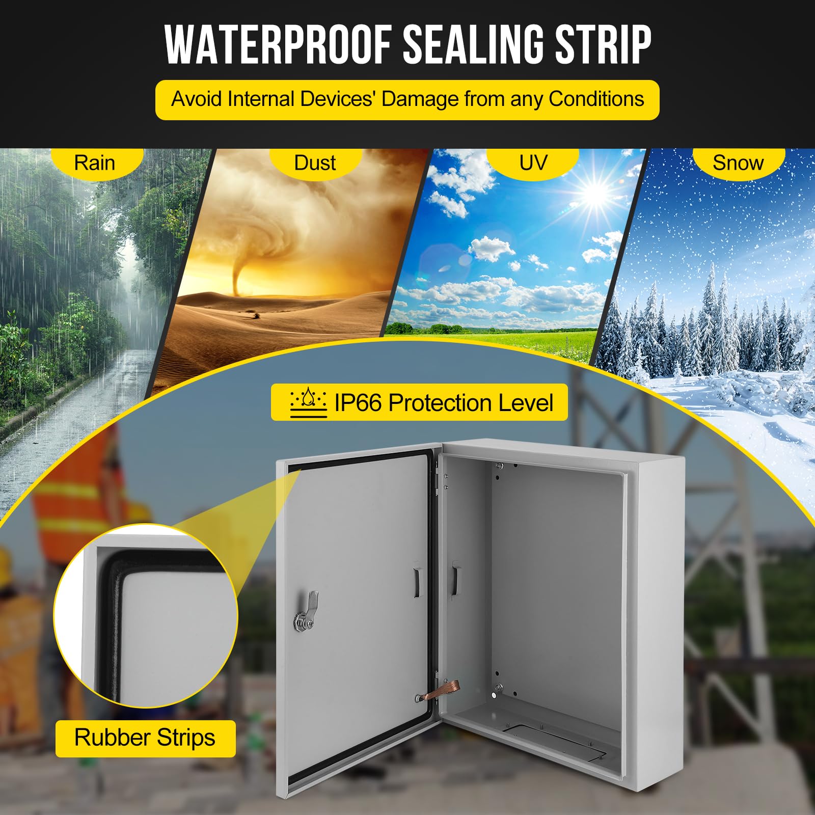 Scatola elettrica per esterni Garvee 20x16x6 in acciaio IP66, piastra di montaggio con serratura impermeabile per uso industriale e domestico