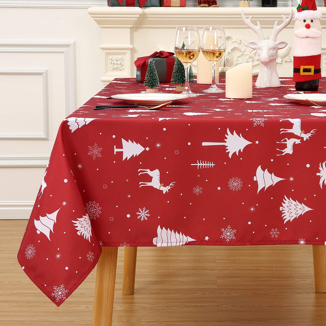 Garvee Obrus Na Stół Rot Mit Hirschdruck Waterproof Washable 137x137 cm PVC For Dining Room Festive