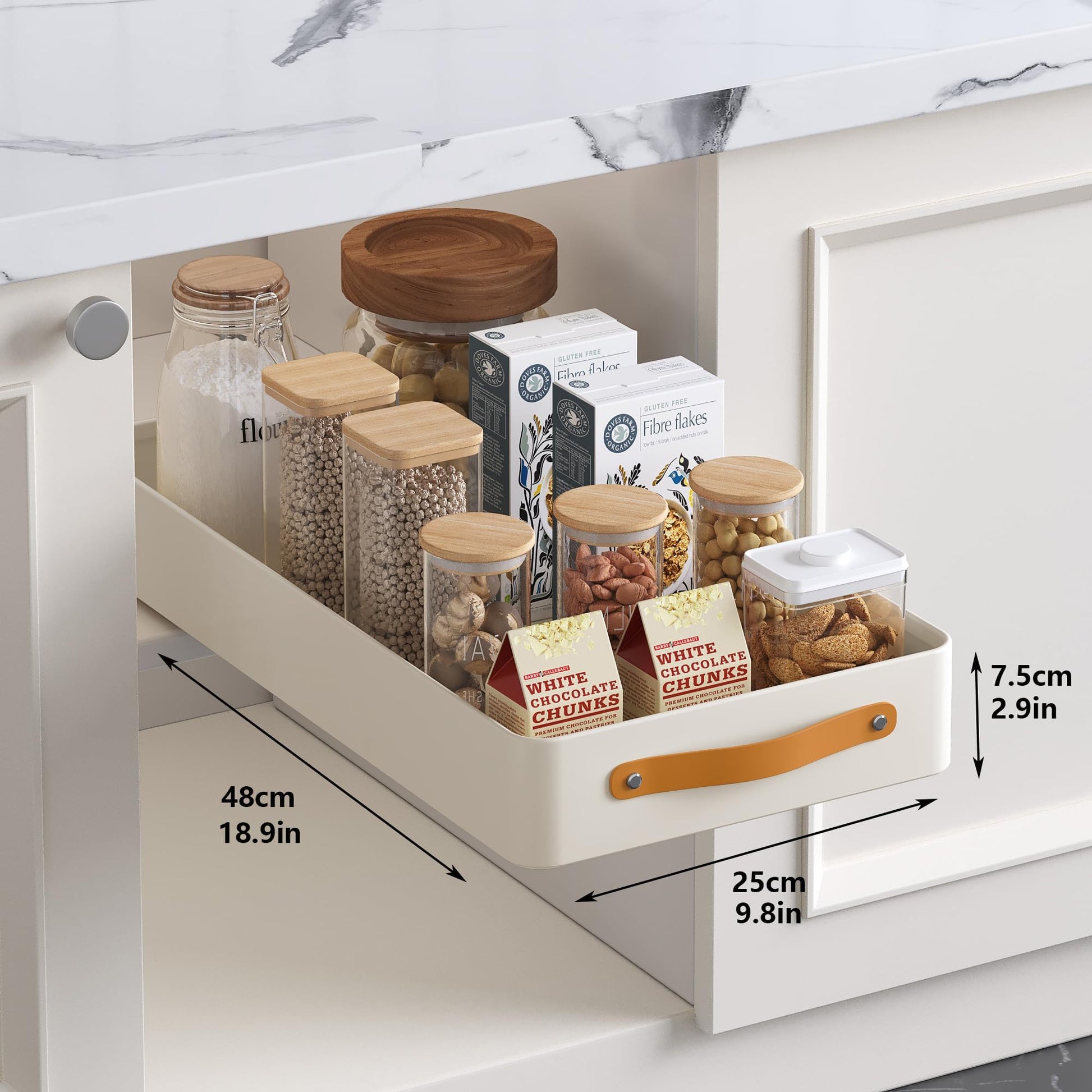 Garvee Cassettiera Organizzatore da Cucina, Capacità di Carico 50 kg, Acciaio, Maniglia Ergonomica, Regolabile, per Cucina e Bagno, 25x48x8 cm, Nero