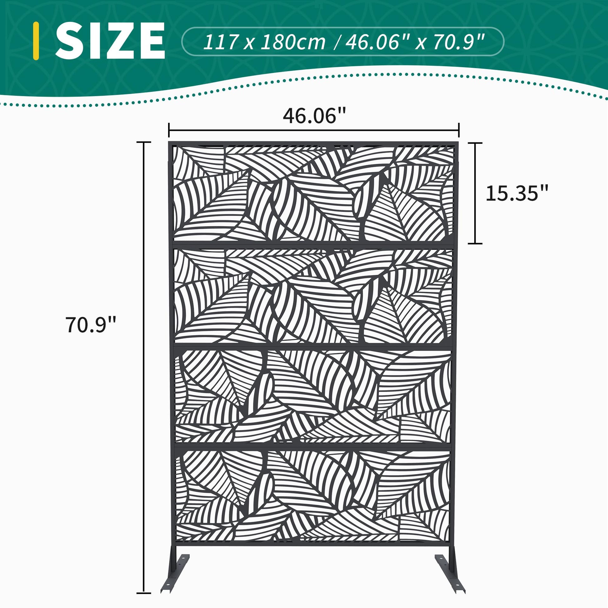 Garvee Metal Privacy Screen 71"x46" Nero - Resistente alle intemperie, antiruggine - Design moderno, geometrico - Per giardino e patio
