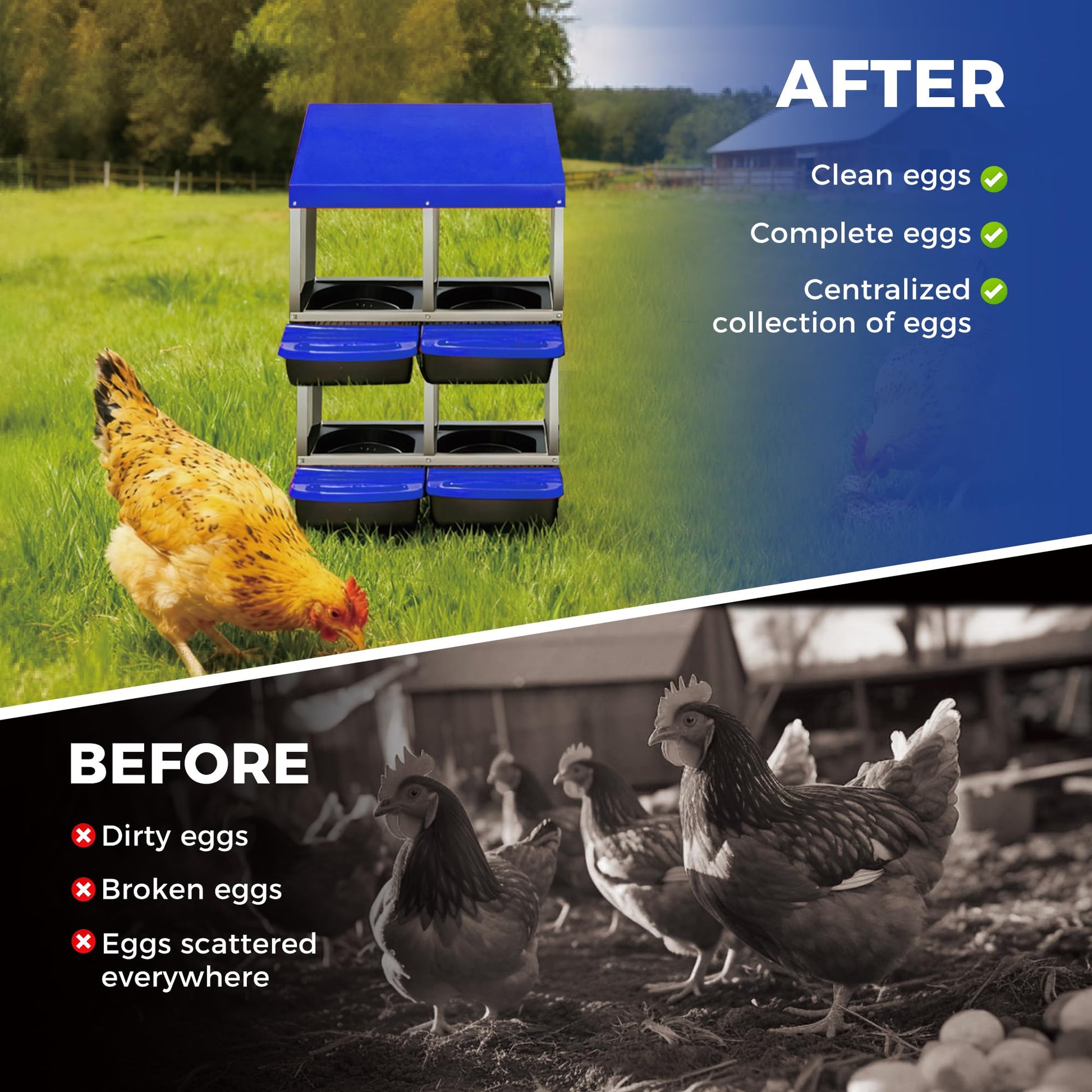 Nido per galline Garvee a 3 fori, in metallo, antiruggine, con vassoio estraibile, per cortile e giardino, comodo e robusto