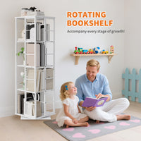 Libreria girevole Garvee, scaffale angolare a 4 ripiani, rotazione a 360°, struttura in metallo, legno, per soggiorno, ufficio, camera da letto, 54 pollici, marrone