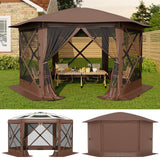 Gazebo Garvee Pop Up 6 Lati 3,5x3,5m Tetto Convertible Acciaio Rinforzato Campeggio e Feste Outdoor - Beige e Cachi