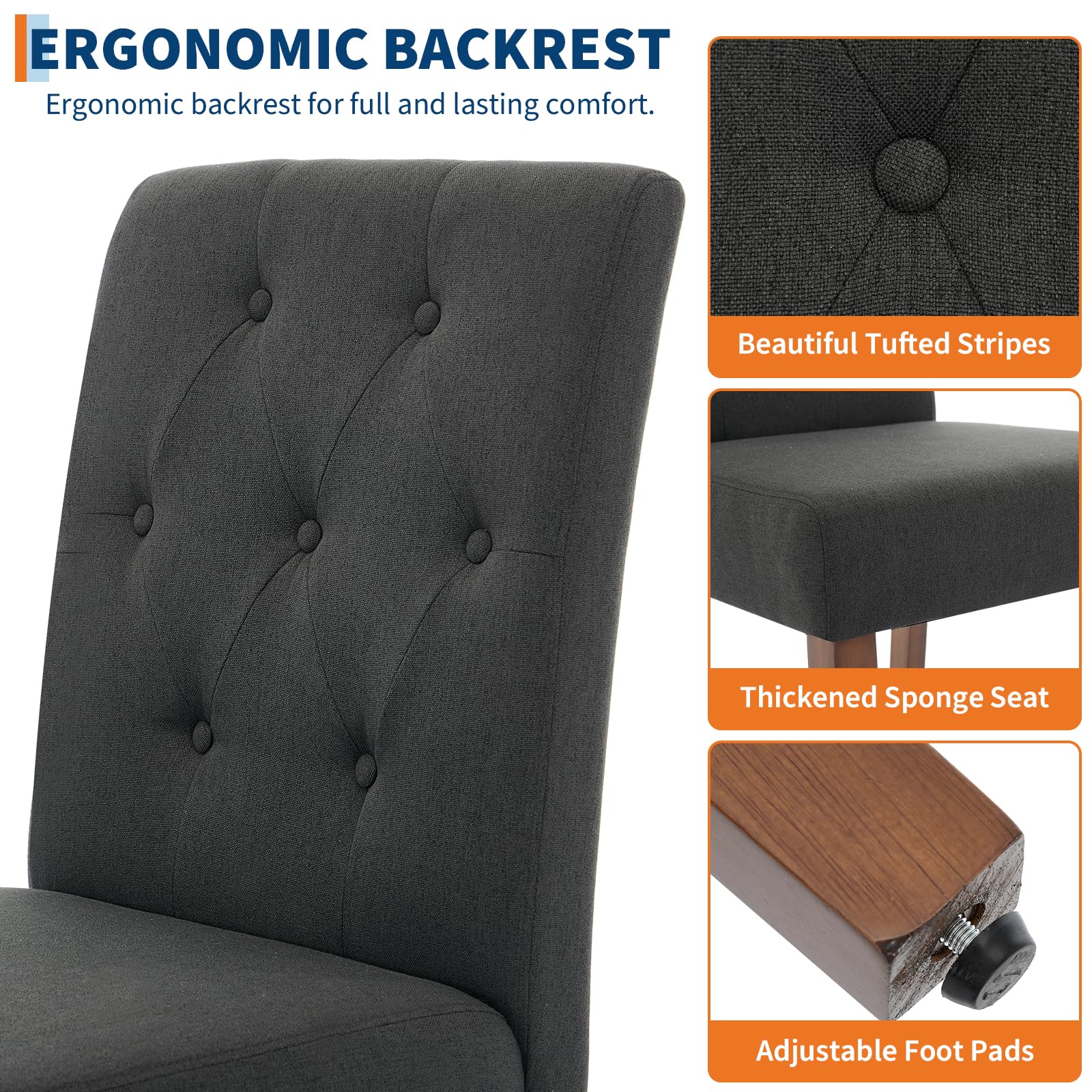 Set di 2 sedie da pranzo imbottite Garvee - Design moderno Parsons, lino morbido, gambe in legno robusto, comfort ergonomico, leggerezza, sala da pranzo e bar