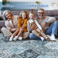 Tappeti vintage lavabili Garvee 160x230cm, pieghevoli, a pelo corto, per interni, grandi, per soggiorno, morbidi e antiscivolo, per ufficio, sala da pranzo, cameretta dei bambini, grigio e blu